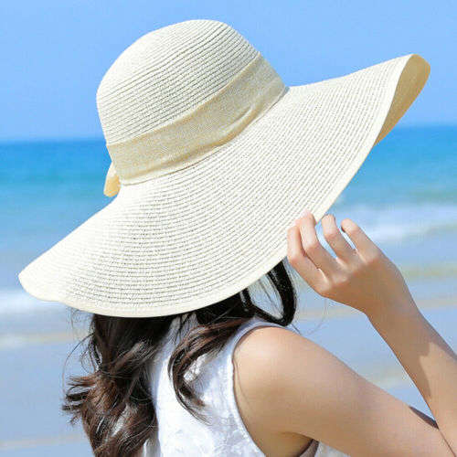 (FREE SHIPPING) BOW KNOT SUMMER BEACH SUN HAT WOMEN STRAW BRAID LARGE BRIMMED sized CAP HAT