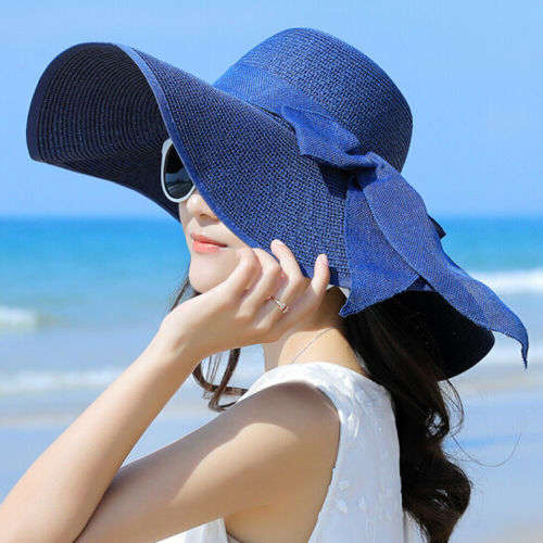 (FREE SHIPPING) BOW KNOT SUMMER BEACH SUN HAT WOMEN STRAW BRAID LARGE BRIMMED sized CAP HAT