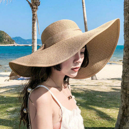 (FREE SHIPPING) BOW KNOT SUMMER BEACH SUN HAT WOMEN STRAW BRAID LARGE BRIMMED sized CAP HAT