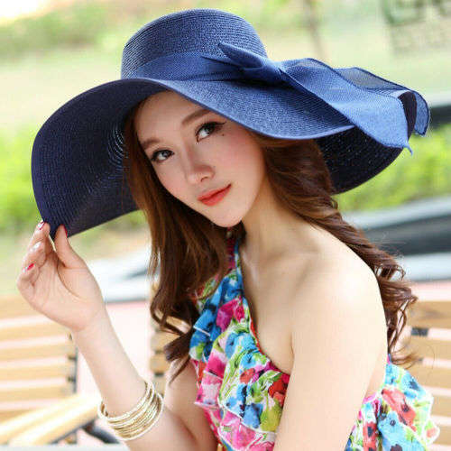 (FREE SHIPPING) BOW KNOT SUMMER BEACH SUN HAT WOMEN STRAW BRAID LARGE BRIMMED sized CAP HAT