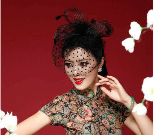 Women Fascinator Hot Hair Clip Hat Feather Veil Fashion Handcraft Mesh Net