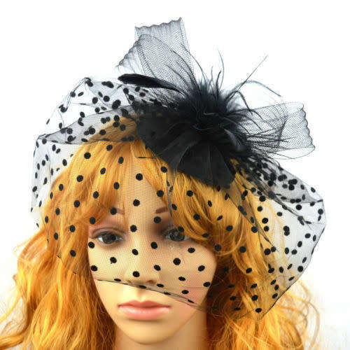 Women Fascinator Hot Hair Clip Hat Feather Veil Fashion Handcraft Mesh Net