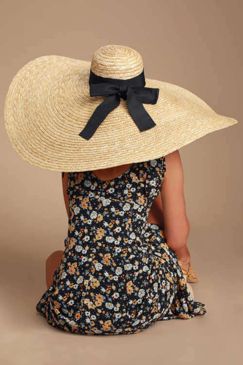 (FREE SHIPPING) Beige oversized Floppy large grass PANAMA summer beach hat for women