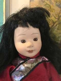 TWO PRETTY ORIENTAL PORCELAIN BOY AND GIRL DOLLS-46 CM HIGH