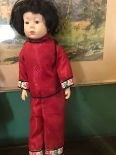 TWO PRETTY ORIENTAL PORCELAIN BOY AND GIRL DOLLS-46 CM HIGH