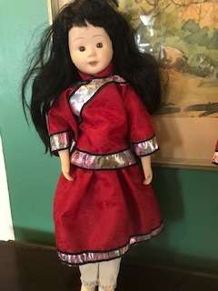 TWO PRETTY ORIENTAL PORCELAIN BOY AND GIRL DOLLS-46 CM HIGH