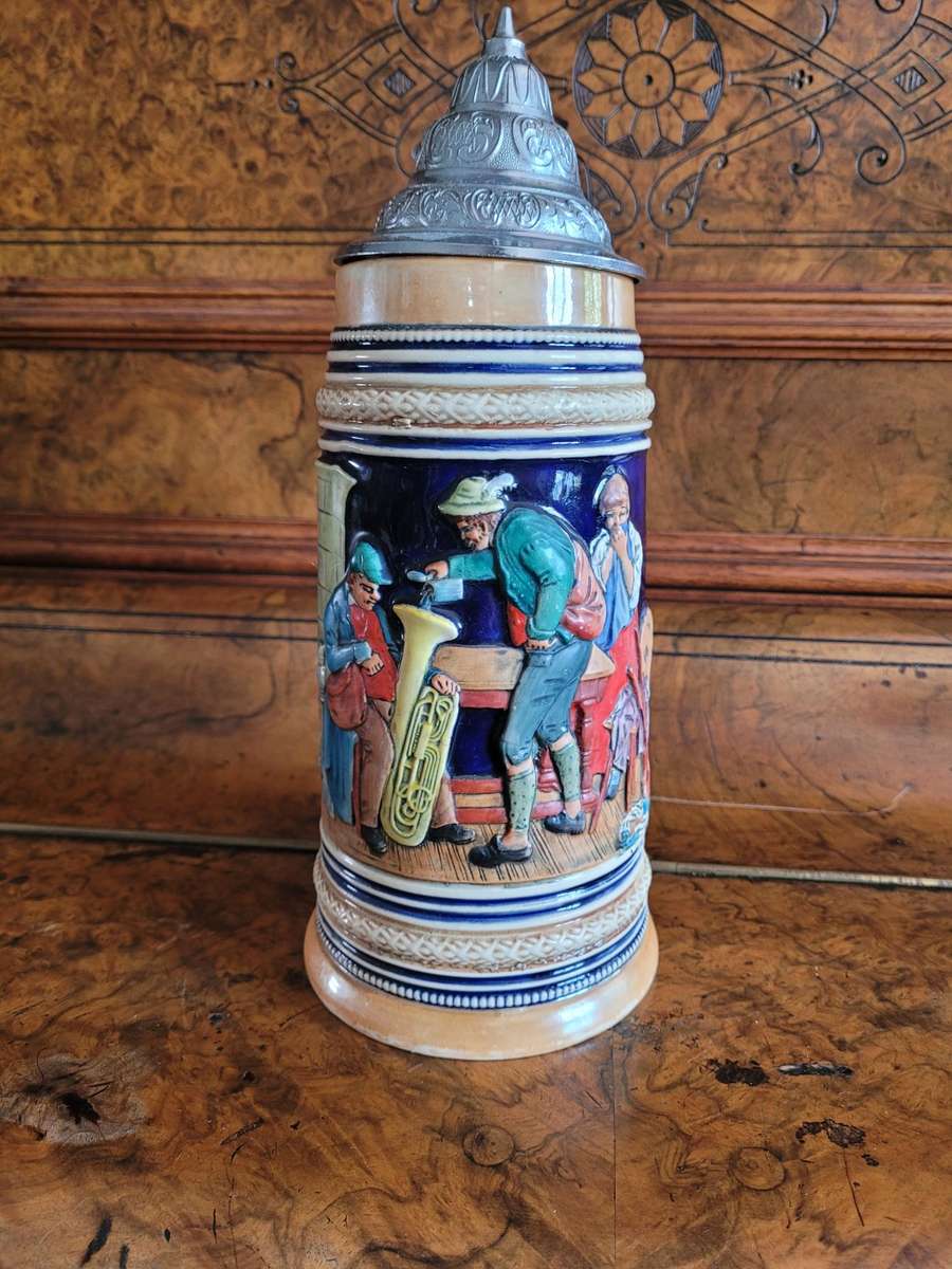 Immaculate. Rebensaft Lebenskraft. German porcelain-very collectable beer tankard large. 28cm tall.