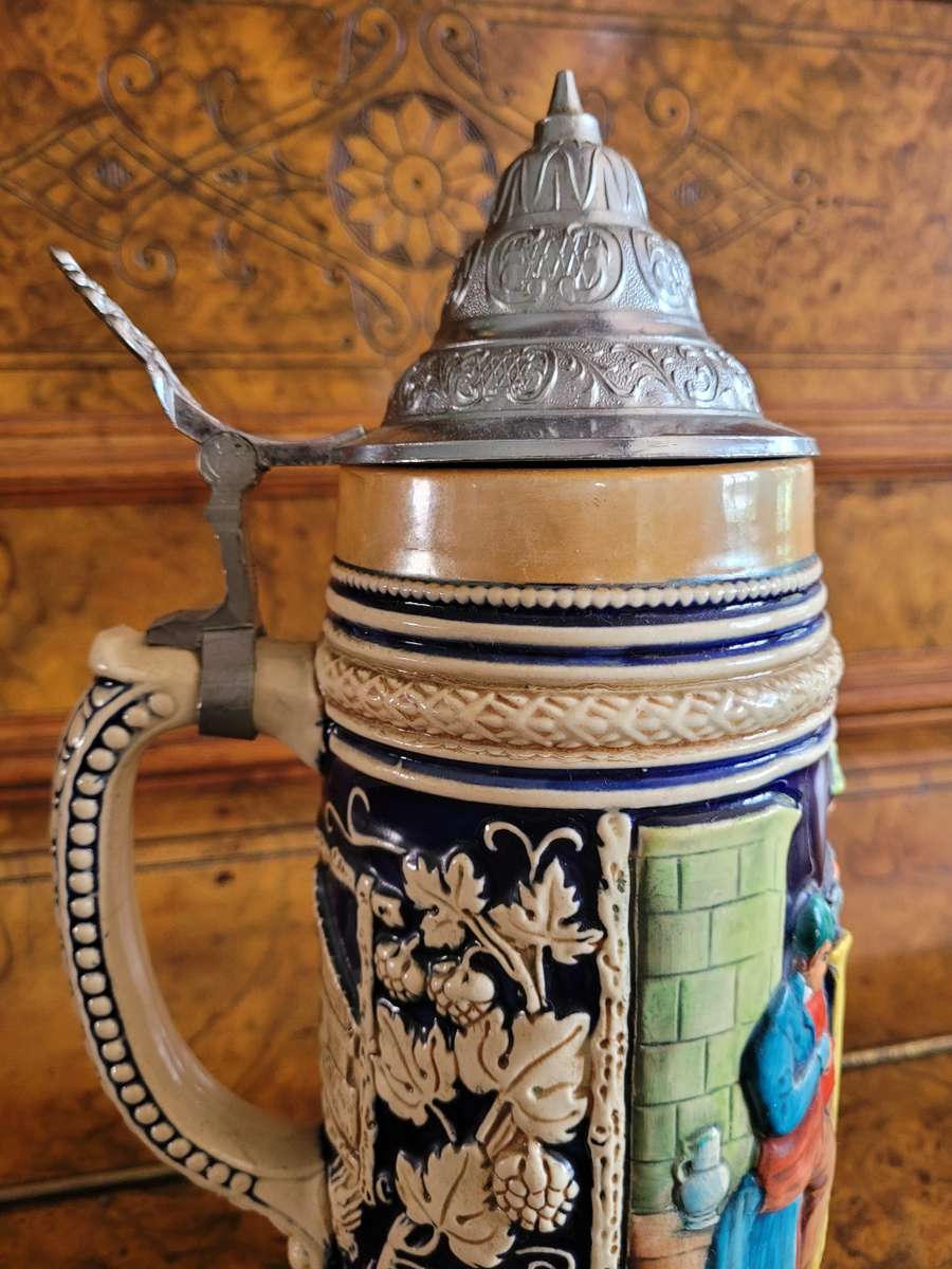 Immaculate. Rebensaft Lebenskraft. German porcelain-very collectable beer tankard large. 28cm tall.