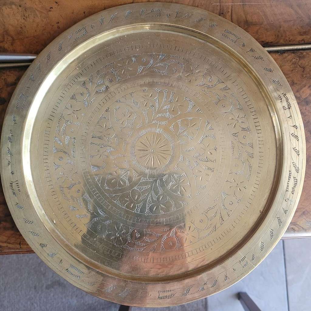 Miniature arty solid brass decanter and six small goblets. on its own tray Very beautifully crafted