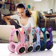 P47M Cat Ears Wireless Bluetooth Headset LED Light-Up Cute Cat Ear Foldable Earphones