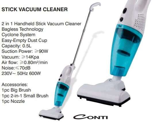 Conti 2-in-1 Stick Vacuum Cleaner - Bagless Technology - Cyclone System - 600W