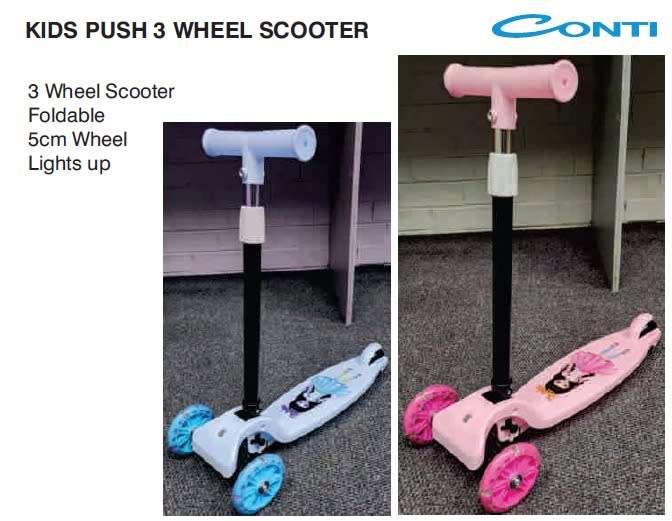 Conti Kids Push 3 Wheel Scooter - Foldable - Light Up Wheels