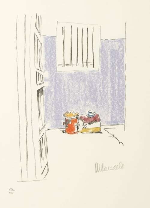 Nelson Mandela - Limited Edition Signed Lithograph  - The Cell - Robben Island - Series I  (#154/50)