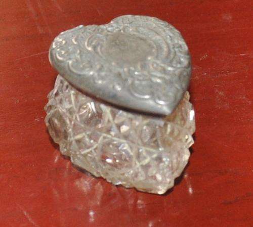 Small Antique Crystal and Silver Hallmarked "Memento" Heart