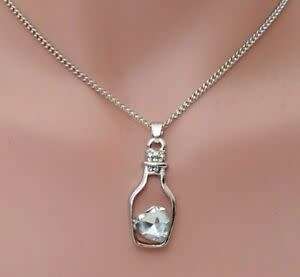 Crystal Heart in a Bottle Necklace and Earring Set - Clear Color