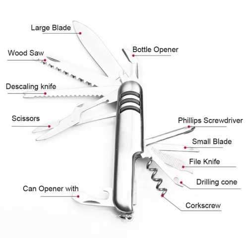 11 in 1 Function Stainless Steel Multi Functional Swiss Army Style Knife