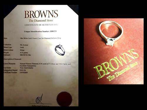 Browns 18ct White Gold , 0.54ct Diamond Ring