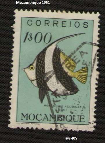  Mozambique used:1951 Fish * 1 E   *Heniochus acuminatus