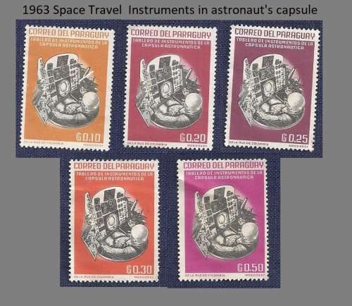 Paraguay.1963.Space Travel   Instruments in astronaut`s capsule (full set of 5)