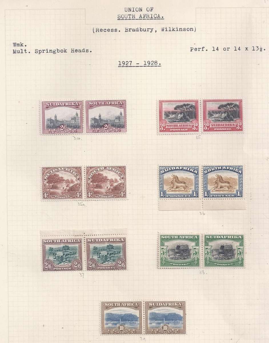 Union of S.A. 1927.-1928  Local Motives - full set pairs in English and  Afrikaans - hinged mint