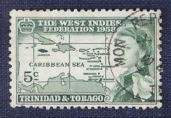 Trinidad And Tobago. 1958 .Queen Elizabeth II,  5c    Federation Map