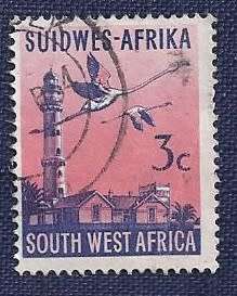 SWA .1961 .Local Motives  3c     Swakopmund Lighthouse, Lesser Flamingo  wm not checked