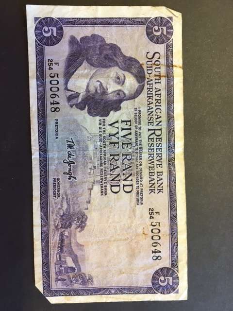 South Africa Five Rand TW de Jongh 3rd Issue 1975