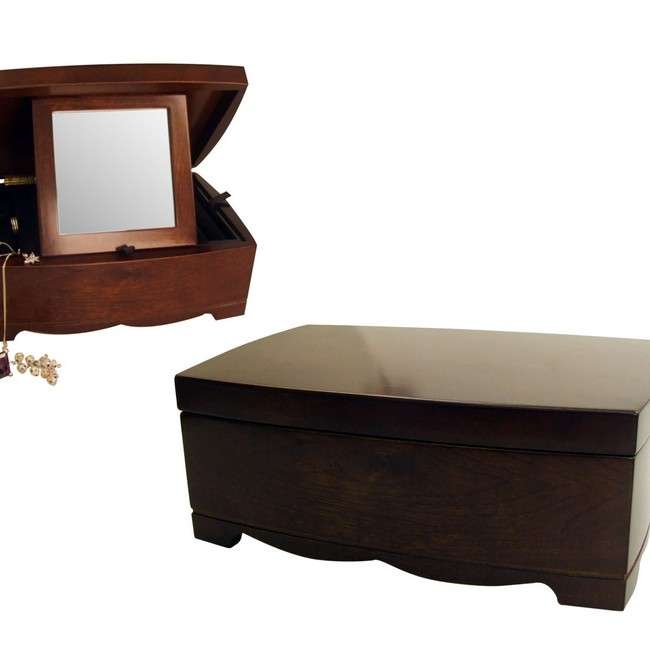 MAHOGANY WOOD JEWELLERY BOX WITH MIRROR