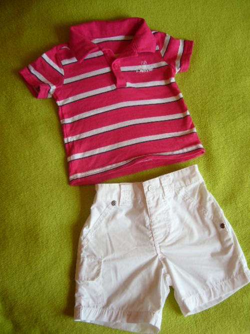 **** Cute Baby Boy White pants and Pink Golf T-shirt Size 3-6 Months ****