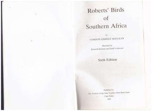 Roberts' Birds of Southern Africa  --  Gordon Lindsay Maclean
