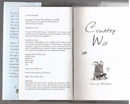 Country Wit: Quips and Quotes on Rural Pursuits -- Aubrey Malone [Compiler]