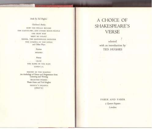 A Choice of Shakespeare`s Verse -- Ted Hughes [Compiler]