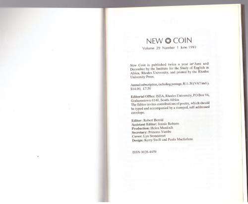 New Coin Poetry, Volume 29, Number 1