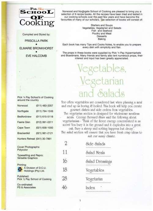 Pick `n Pay School of Cooking : Vegetables, Vegetarian and Salads