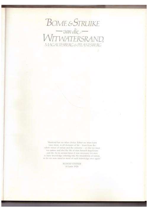 Bome en Struike Van die Witwatersrand , Magaliesberg & Pilanesberg  --  Joan Van Gogh, John Anderson