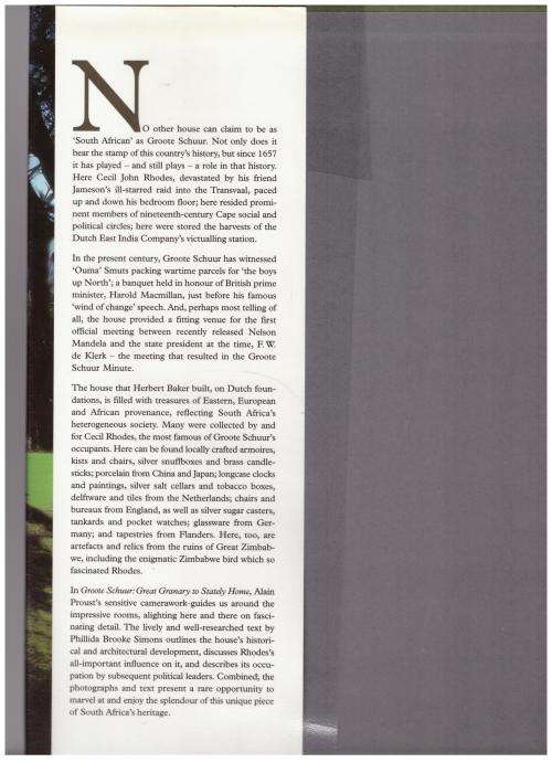 Groote Schuur: Great Granary to Stately Home  --  Phillida Brooke Simons, Alain Proust *SIGNED*