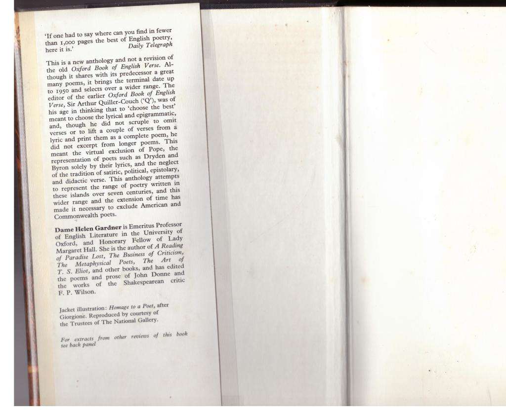 The New Oxford Book of English Verse, 1250-1950  --  Helen Gardner [Compiler]