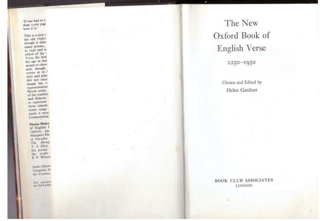 The New Oxford Book of English Verse, 1250-1950  --  Helen Gardner [Compiler]