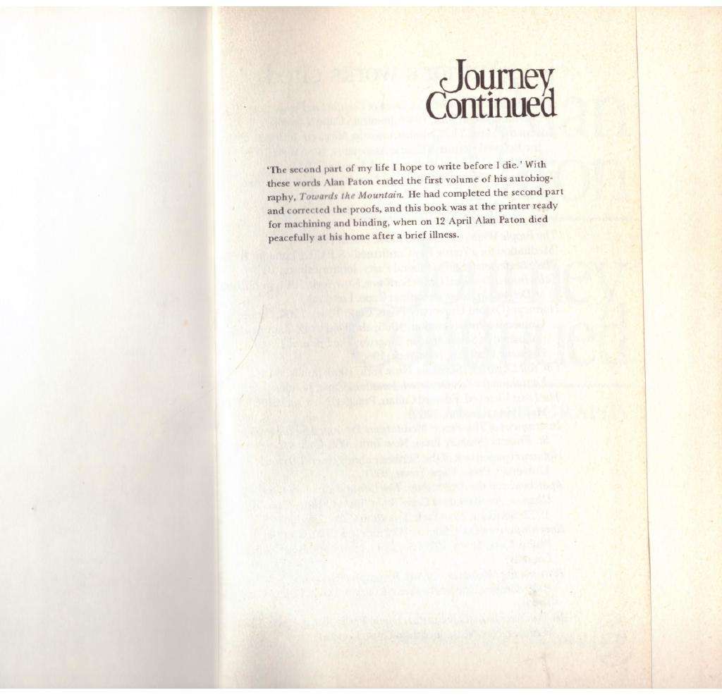Journey Continued: An Autobiography  -- Alan Paton