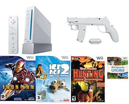 Nintendo Wii incl 2xRemote Controller + 1xNunchuck +1xgun+4 games (NO RESERVE)