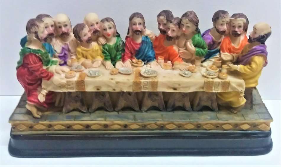Da Vinci`s `The Last Supper` Jesus and His Disciples, Religious Stone Resin Figurine on base 18,5 cm