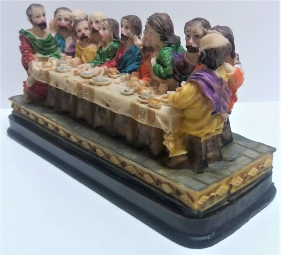 Da Vinci`s `The Last Supper` Jesus and His Disciples, Religious Stone Resin Figurine on base 18,5 cm