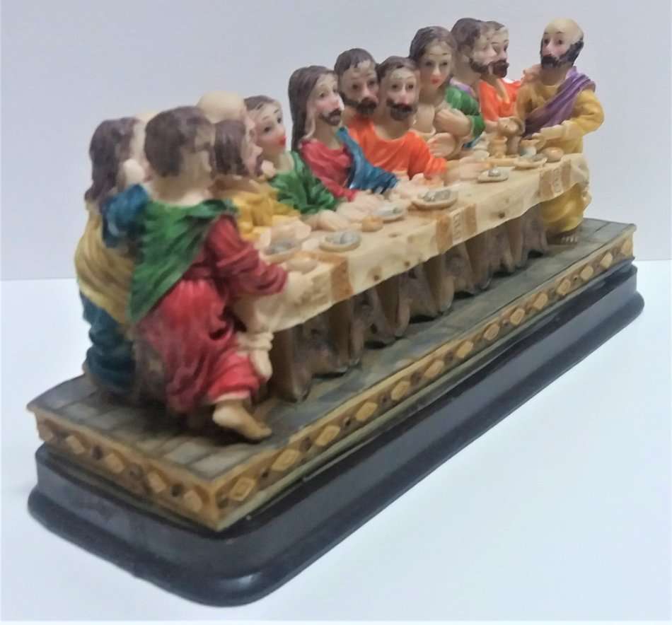 Da Vinci`s `The Last Supper` Jesus and His Disciples, Religious Stone Resin Figurine on base 18,5 cm