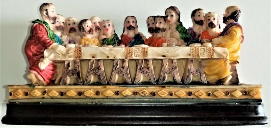 Da Vinci`s `The Last Supper` Jesus and His Disciples, Religious Stone Resin Figurine on base 18,5 cm