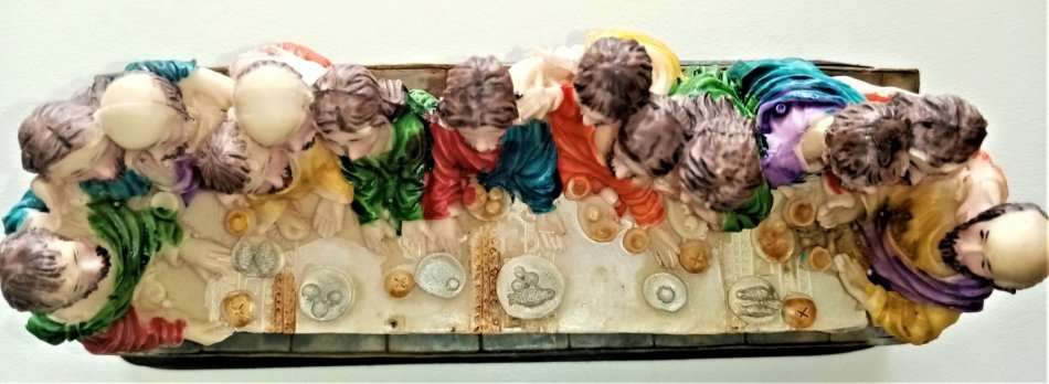 Da Vinci`s `The Last Supper` Jesus and His Disciples, Religious Stone Resin Figurine on base 18,5 cm
