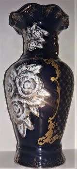 Haas and Czjzek 2x Vases Vintage - Signed - Sculpted Porcelain Cobalt Blue set - Collectable 30.5 cm