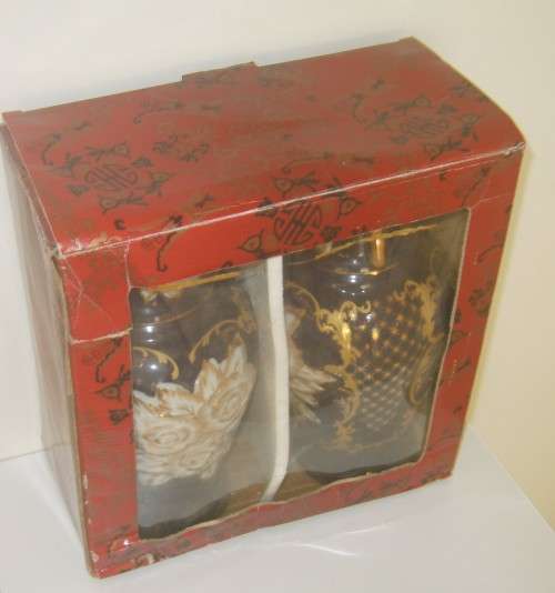 Haas and Czjzek 2x Vases Vintage - Signed - Sculpted Porcelain Cobalt Blue set - Collectable 30.5 cm