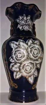 Haas and Czjzek 2x Vases Vintage - Signed - Sculpted Porcelain Cobalt Blue set - Collectable 30.5 cm