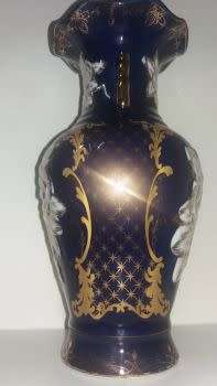 Haas and Czjzek 2x Vases Vintage - Signed - Sculpted Porcelain Cobalt Blue set - Collectable 30.5 cm