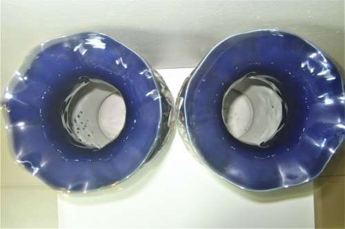 Haas and Czjzek 2x Vases Vintage - Signed - Sculpted Porcelain Cobalt Blue set - Collectable 30.5 cm